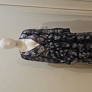 Ever After Chiffon Dres Blue White Floral-Print Size L Dressy